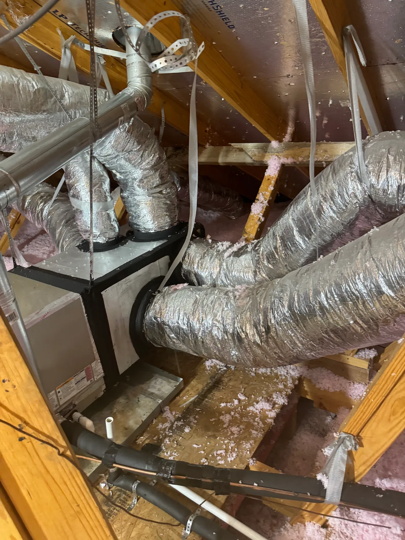 Attic air handler and ductwork installation